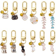 12pcs Cat Dog Collar Bells Charms, Pet Enamel Collar Bells Fishbone Jewelry C...