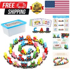 Wooden Toy 27 PCS Magnetic Alphabet ABC Letter Train Set Includes 42 PCS Flas...