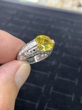 Elegant 925 Sterling Silver Yellow Citrine CZ Ring Size 7