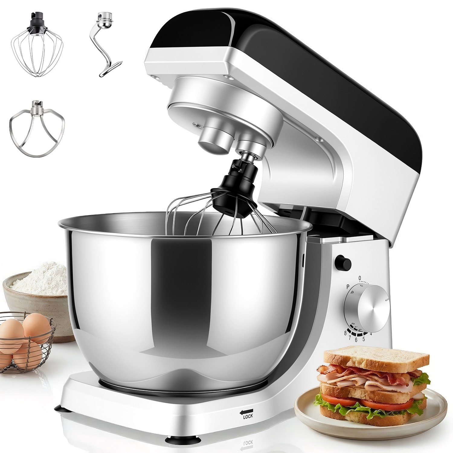 Küchenmaschine Rührmaschine Knet Standmixer 1500W 8-Stufen 5L Edelstahl Silber