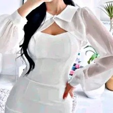 Elegant Sheer Sash Cutout Cap Chiffon Puff Blouse for Formal  Party