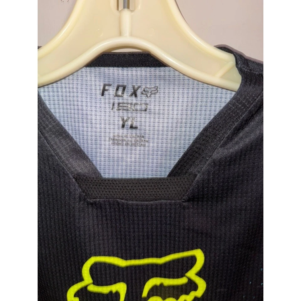 Camiseta deportiva para niños jóvenes YXL Fox Racing 180 negra verde blanca manga larga motocross Foto 3 de 4