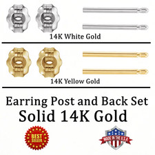 Earring Post and Back Set Solid 14K Gold .03 X .37 inch Friction Back - Set of 2