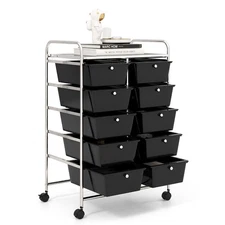 Kitchen Office 10-Drawer Storage Cart Utility Rolling Trolley Organizer Black