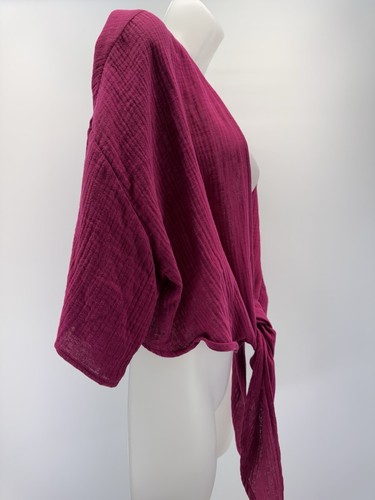 La Miel Crop Top Blouse Short Sleeve Pink Cotton Scoop Neck Tie Women’s Size L - Picture 3 of 7