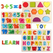 Wooden Puzzles for Toddlers, Wooden Alphabet Number Shape Puzzles Toddler Lea...
