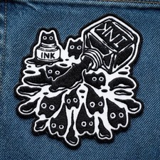 Black Cat Ink Patch Embroidered, Gothic Cat Patch, Tattoo Style Iron On Patch