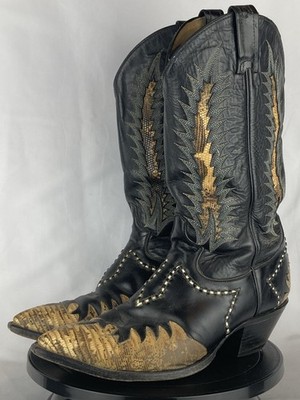 Vintage Men s 9D Tony Lama Firewalker Ringtail Lizard Boots 6854 Black Tan Rare