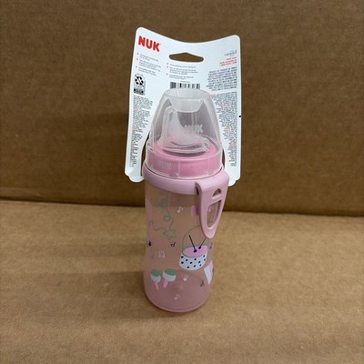 NUK Active Cup 10 oz Baby Bottle BPA FREE - Soft Spout - PINK MUSIC THEMED-2pack