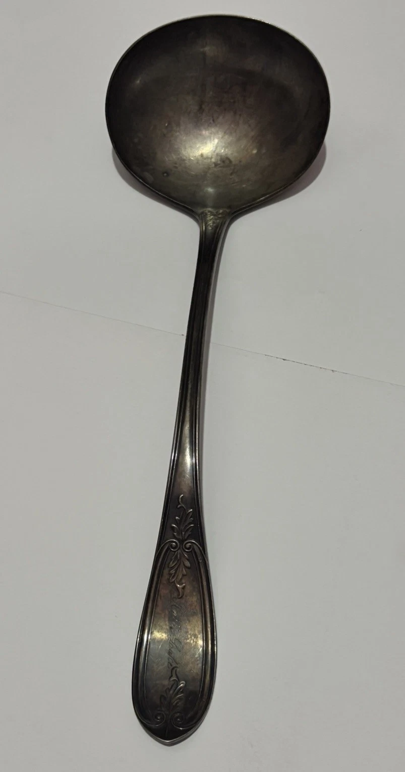 Vintage Reed & Barton Silverplate Soup Ladle Scroll & Leaf 12 Antique Dinnerware