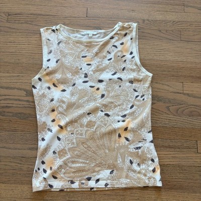 Escada Womens Tan White Paisley Sleeveless Shell Top Size 34 Small Tank