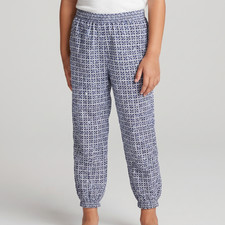 H&M Girl's White & Blue Geometric Pattern Print Jogger Pants in Child size 8-9