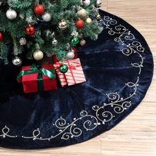 48inch Christmas Tree Skirt Navy Blue Luxury Velvet Plush Fur Skirts Baroque