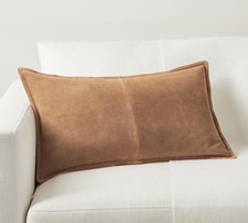 Suede Camel Leather Lumbar Pillow Cover - Modern Farmhouse Decor 16"x24