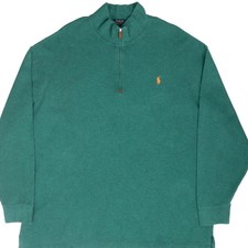 VINTAGE POLO RALPH LAUREN GREEN QUARTER 1/4 ZIP SWEATER SIZE 2XL BIG