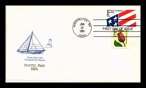 DR JIM STAMPS US COVER PLASTIC FLAG F RATE COIL FIRST DAY ISSUE COMBO