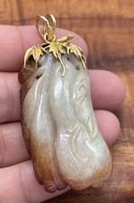 Carved Red Jade Pendant In Solid 14k Yellow Gold Vintage Jewelry Large 2.5”