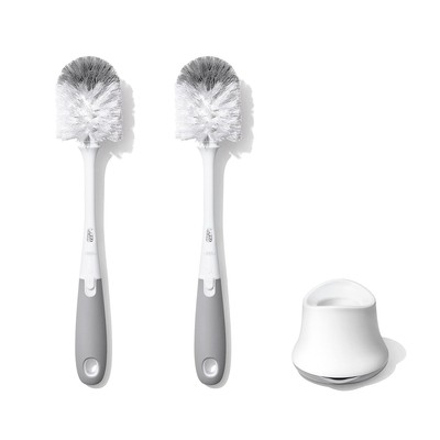 OXO Tot Bottle Brush with Nipple Cleaner and Stand   Gray, 2-Pack
