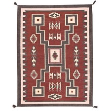 5'2"x7' Brown American Geometric Design Rug Flat Weave Hand Woven Wool 2096