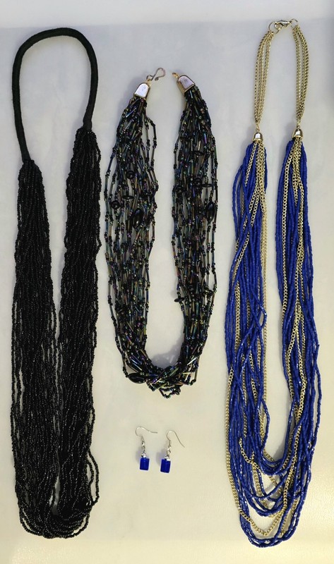JEWELRY LOT VTG -MOD BEADED NECKLACES GLASS  DELICA SEED BEADS BLACK +IRIDESCENT