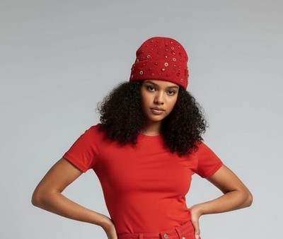 Custom All-Red Embellished Rhinestone Beanie