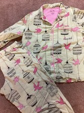 Nick and Nora 100 Cotton Capri Birds With Birdcages XL Women Pajama Set Rare