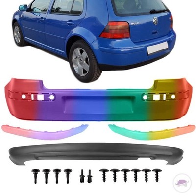 LACKIERT für VW Golf 4 IV Heck Stoßstange hinten Ersatz + Leisten + Schrauben