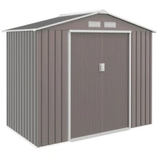 7x4 FT Metal Garden Storage Shed Outdoor Tool Shed w/ Sloped Roof for Patio Gray