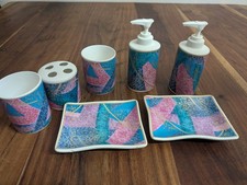 Vtg Springs 90s Bathroom Accessory Set Floral Lotion, Cup, Soap, Toothbrush