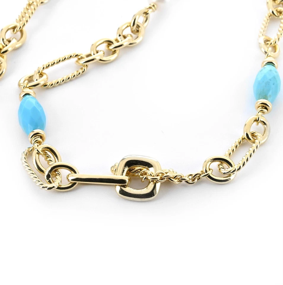 David Yurman Yellow Gold Various Shapes Pearl & Turquoise  Chain Necklace - Image 2 of 3