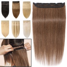 Straight Remy Real Human Hair One Piece Clip In Hair Extensions 3/4 Full Head US
