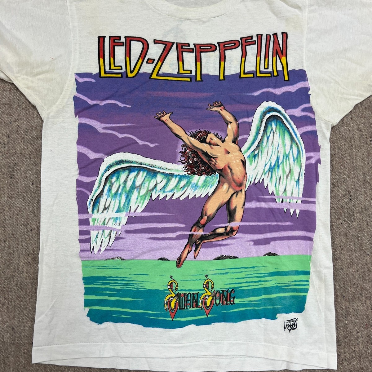 Vintage Led Zeppelin Shirt Mens Medium White 1980s Swan Song Vintage Led Zeppelin Shirt Mens Medium White 1980s Swan Song