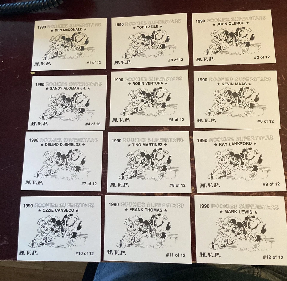 1990 muy raro M.V.P. ¡Juego completo de 12 cartas de béisbol Rookies Superstars novatos! Foto 2 de 2