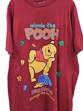 Vtg Winnie the Pooh Long Sleep T Shirt One Size Fits Most Red Cotton Disney
