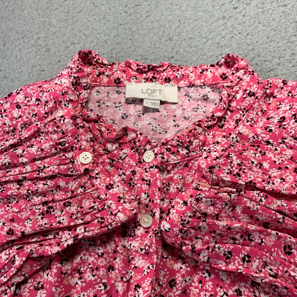 LOFT Blouse Womens Large Top Floral Long Sleeve Pink White eBay