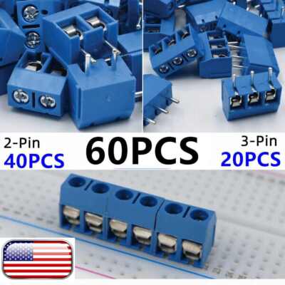 60pcs KF301-2P/3P PCB Mount Screw Terminal Block Connector 2/3Pin 5mm Pitch