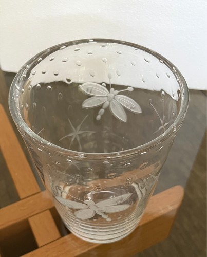 RARO Thomas Webb Inglaterra Jarrón Burbuja de Cristal Cubo de Hielo con Libélula Grabada - Imagen 4 de 6