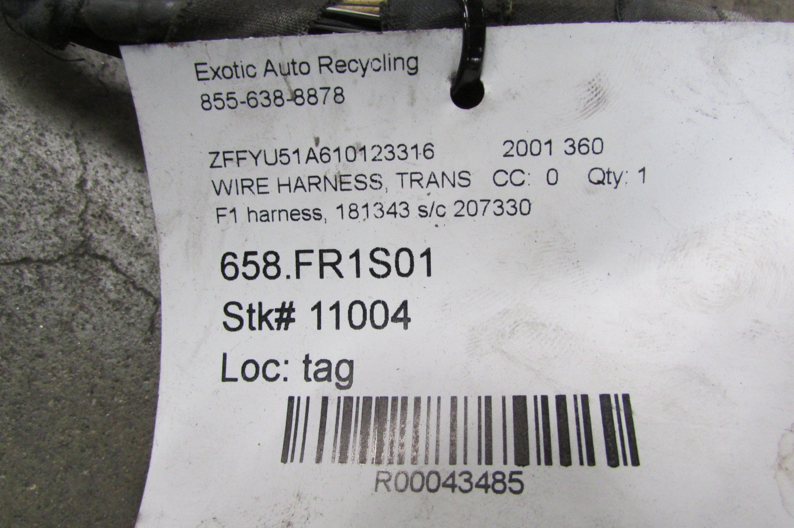 Ferrari 360, F1 Transmission Wiring Harness, Used, P/N 181343 / 207330