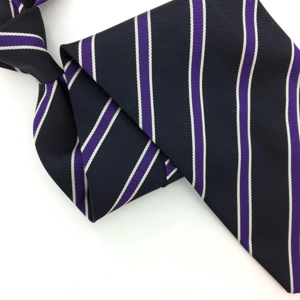 Gravata Ralph Lauren Roxa Etiqueta Itália Listras Preta Prata Larga Luxo Seda L3 Nova - Imagem 3 de 4