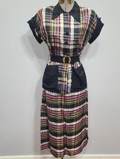 Vintage 1930s 1940s Colorful Plaid Skirt Suit Small AS-IS B-35" W-25" H-35" 