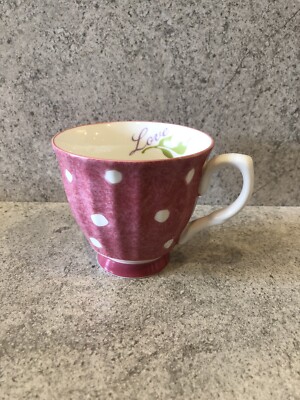 The Studio Winget Pink Polka Dot Love Small Tea Coffee Mug NEVER USED Valentines
