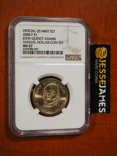 2008 P $1 JOHN QUINCY ADAMS PRESIDENTIAL DOLLAR NGC MS67 FROM ANNUAL DOLLAR SET