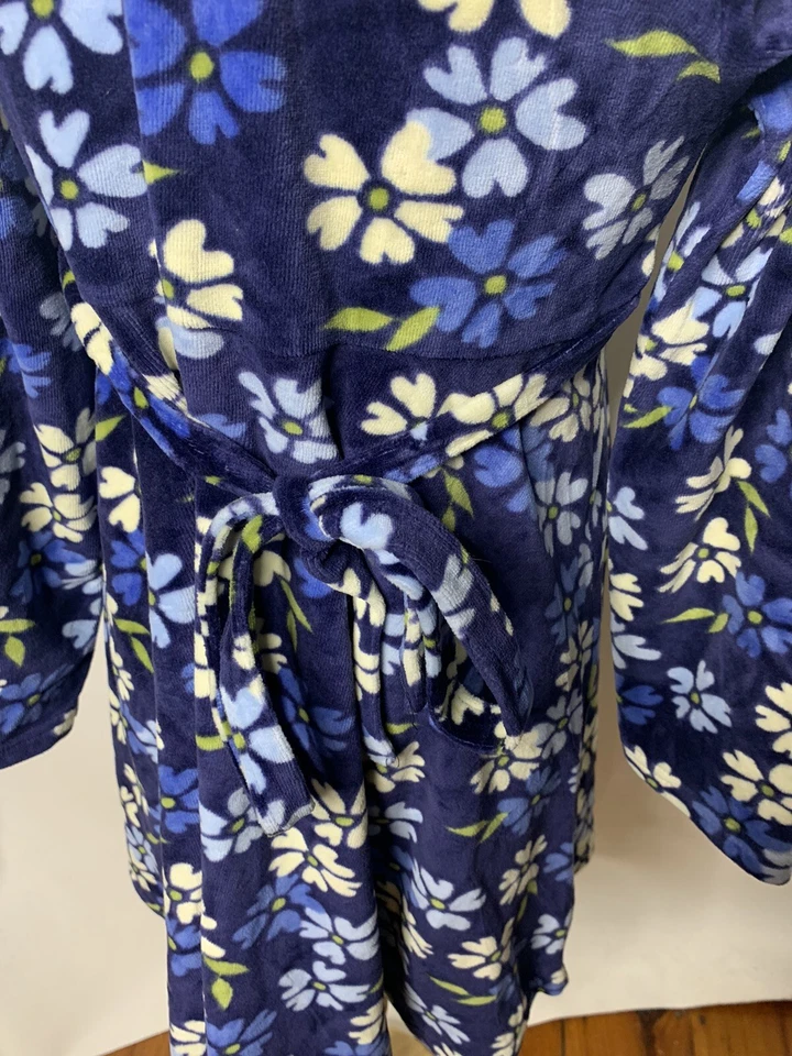 Rugged Bear Girls Blue Floral Long Sleeve Velour Dress Sz 8 - Image 3 of 4