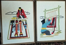 Vintage Retro Mid-Century Native American Tapestry (2) Male and Female
