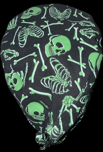 Halloween Green Skulls & Bones Scrub Hat Chemo Cap - Picture 4 of 4