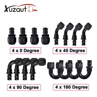 4 x 6AN 8AN 10AN Push Lock Hose Fitting 0° 45° 90° 180° Degree for NBR Fuel Line