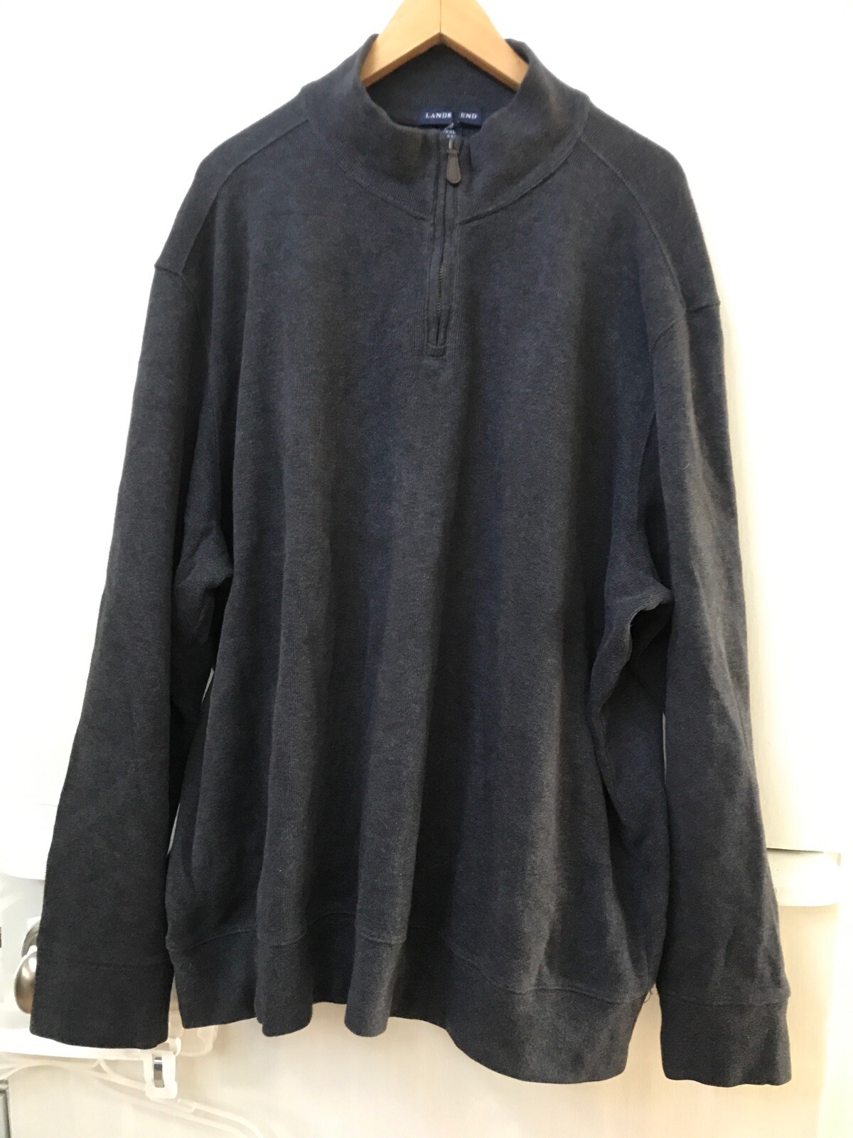 Lands End Mens XXL Gray Henley 1/4 Zip Cotton Sweater… Gem
