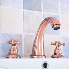 Antique Red Copper Bathroom 3 Holes Faucet Widespread Vanity Sink Mixer Tap