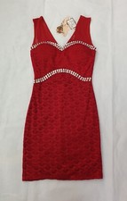 Ladies Red Stretch Bodycon Lace Party Occasion Formal Dress