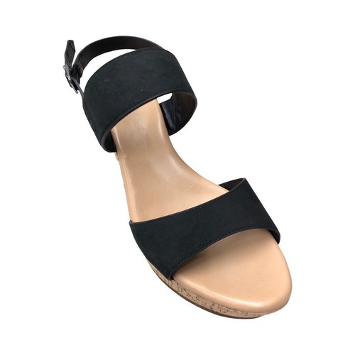 UGG Women's Elena Black Leather Wedge Heel Espadrille Shoes 1015098 - Picture 2 of 8